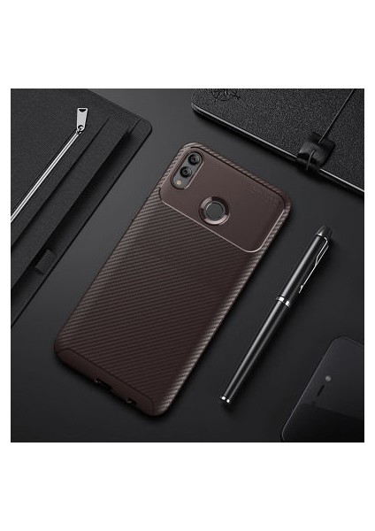Honor 8x Kılıf Karbon Desenli Esnek Yüksek Kaliteli Meteryalden Üretilmiş Silikon Kapak Ryc/negro