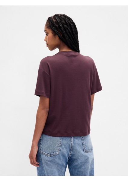 Kadın Bordo Supima® Pamuk Relaxed T-Shirt modelleri