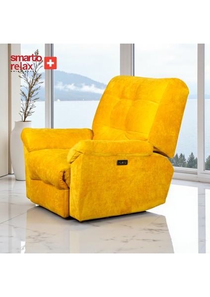 TV Koltuğu Milan Elektrikli Ergonomik Kadife/Şönil Sarı Kontrol Panelli Dekoratif Baba Koltuğu