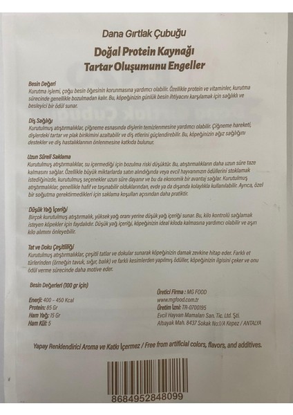 Dana Gırtlak Çubuğu 100 gr fiyatları