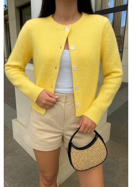 HRK0007 Kadın Yumuşak Dokulu Bisiklet Yaka Düğmeli Triko Hırka