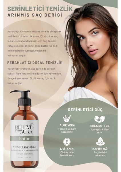 Kafur Yağı El ve Cilt Sabunu - E-Vitamini Aloe Vera Shea Butter Katkılı Doğal Sıvı Sabun - 500 ml modelleri
