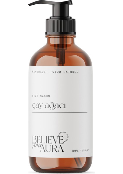 Çay Ağacı Bitki Özlü Doğal El ve Cilt Sıvı Sabunu - E-Vitamini Aloe Vera Shea Butter - 500 ml