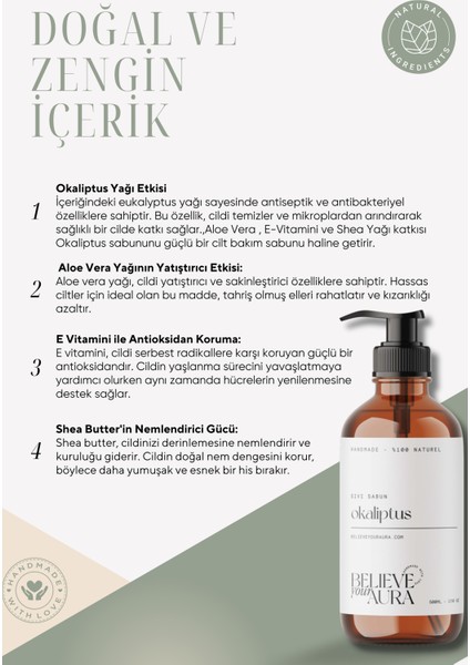Okaliptus Yağı El ve Cilt Sıvı Sabunu - E-Vitamini Aloe Vera Shea Yağı - 500 ml fırsatları
