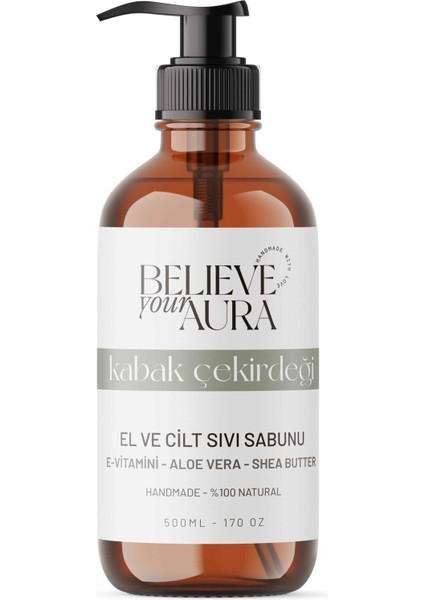 Kabak Çekirdeği Yağı Sabunu - E-Vitamini Aloe Vera Shea Butter Katkılı Doğal Sıvı Sabun - 500 ml