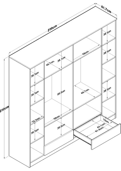 BA134 Geniş Gardırop Elbise Dolabı 6 Kapaklı 2 Çekmeceli 14 Raflı 2 Askılı Beyaz fiyatları