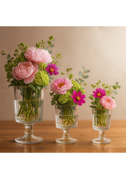 3'lü Büyük Boy Elysia Desen Cam Vazo Takımı fiyatları