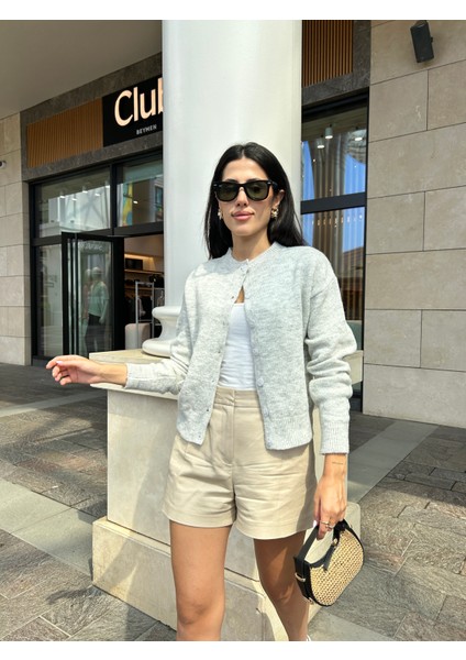 HRK0007 Kadın Yumuşak Dokulu Bisiklet Yaka Düğmeli Triko Hırka