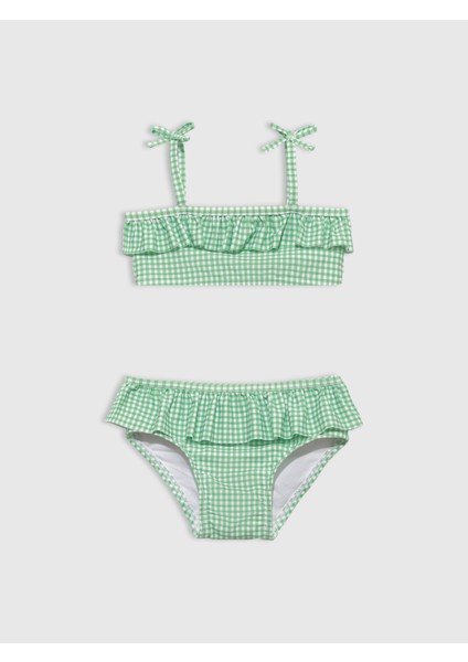 Kız Bebek Yeşil Fırfırlı Bikini Takımı