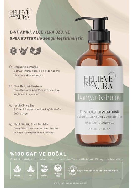 Bamya Tohumu El ve Cilt Sabunu - E-Vitamini Aloe Vera Shea Butter Katkılı Doğal Sıvı Sabun - 500 ml fiyatları