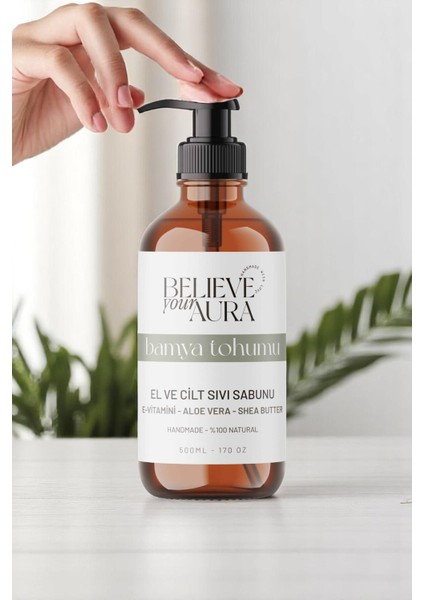 Bamya Tohumu El ve Cilt Sabunu - E-Vitamini Aloe Vera Shea Butter Katkılı Doğal Sıvı Sabun - 500 ml