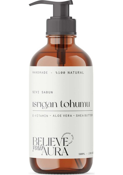 %100 Doğal Isırgan Tohumu Yağı El ve Cilt Sıvı Sabunu - E-Vitamini Aloe Vera Shea Butter - 500 ml