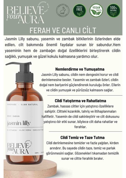 %100 Doğal Jasmin Lily El ve Cilt Sıvı Sabunu - E-Vitamini Aloe Vera Shea Butter - 500 ml fiyatları
