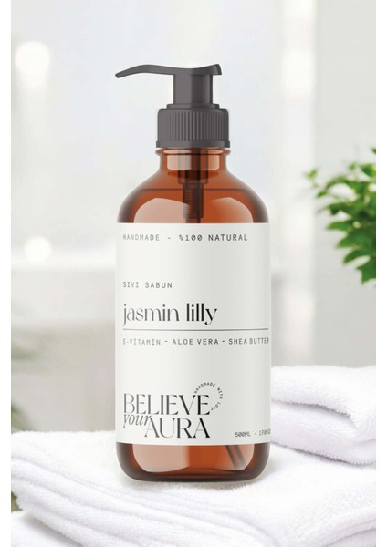 %100 Doğal Jasmin Lily El ve Cilt Sıvı Sabunu - E-Vitamini Aloe Vera Shea Butter - 500 ml fırsatları
