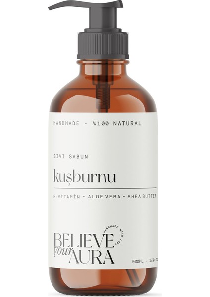%100 Doğal Kuşburnu Yağı Sıvı El Sabunu - E-Vitamini Aloe Vera ve Shea Butter Katkılı - 500 ml