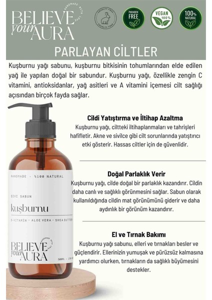 %100 Doğal Kuşburnu Yağı Sıvı El Sabunu - E-Vitamini Aloe Vera ve Shea Butter Katkılı - 500 ml fiyatları