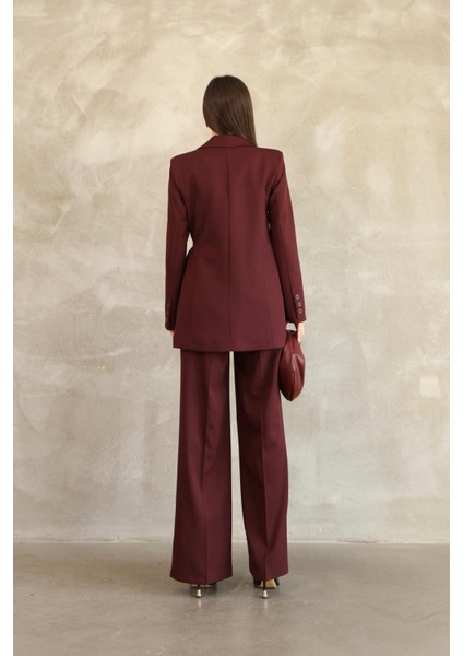 Kadın Bordo Yandan Bağlamalı Blazer Ceket Pantolon Takım fırsatları