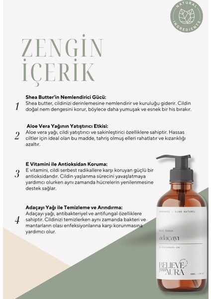 Adaçayı Yağı El ve Cilt Sıvı Sabunu - E-Vitamini Aloe Vera Shea Yağı - 500 ml fırsatları