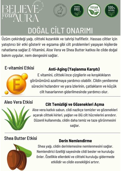%100 Doğal Üzüm Çekirdeği Yağı Sıvı El Sabunu - E-Vitamini Aloe Vera ve Shea Butter Katkılı - 500 ml modelleri