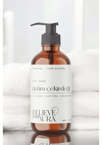%100 Doğal Üzüm Çekirdeği Yağı Sıvı El Sabunu - E-Vitamini Aloe Vera ve Shea Butter Katkılı - 500 ml fırsatları