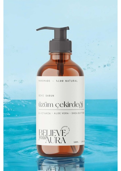 %100 Doğal Üzüm Çekirdeği Yağı Sıvı El Sabunu - E-Vitamini Aloe Vera ve Shea Butter Katkılı - 500 ml indirimleri