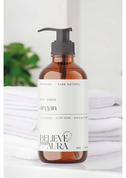%100 Doğal Argan Yağılı Sıvı El Sabunu - E-Vitamini Aloe Vera ve Shea Butter Katkılı - 500 ml fırsatları