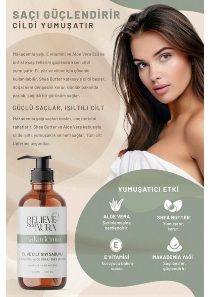 Macadamia Yağı Sıvı Cilt Sabunu - E-Vitamini Aloe Vera Shea Butter Katkılı Doğal Sıvı Sabun - 500 ml modelleri