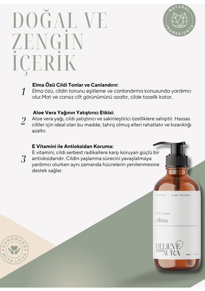 Yeşil Elma El ve Cilt Sıvı Sabunu - E-Vitamini Aloe Vera Shea Butter - 500 ml fiyatları