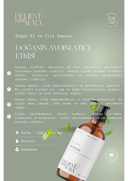 Ananas Bitki Özlü El ve Cilt Sıvı Sabun - E-Vitamini Aloe Vera Shea Yağı - 500 ml fiyatları