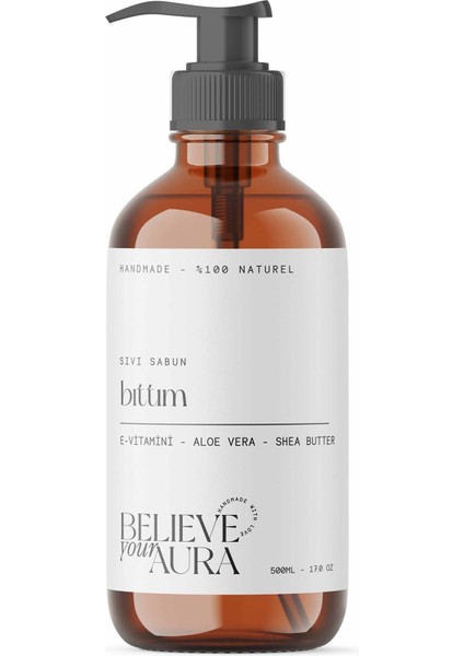 %100 Doğal Bıttım Yağı Sıvı Sabunu - E-Vitamini Aloe Vera Shea Butter Katkılı - 500 ml