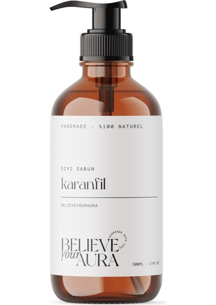 %100 Doğal Karanfil Yağı Sıvı El Sabunu - E-Vitamini Aloe Vera ve Shea Butter Katkılı - 500 ml