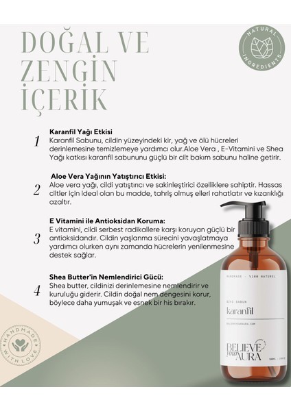 %100 Doğal Karanfil Yağı Sıvı El Sabunu - E-Vitamini Aloe Vera ve Shea Butter Katkılı - 500 ml fırsatları