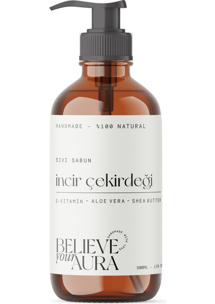 Doğal Incir Çekirdeği Yağı Sıvı El Sabunu - E-Vitamini Aloe Vera Shea Butter Katkılı - 500 ml