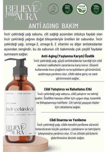 Doğal Incir Çekirdeği Yağı Sıvı El Sabunu - E-Vitamini Aloe Vera Shea Butter Katkılı - 500 ml fiyatları