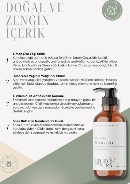 Limon Otu Bitki Özlü El ve Cilt Sıvı Sabunu - E-Vitamini Aloe Vera Shea Yağı - 500 ml fırsatları