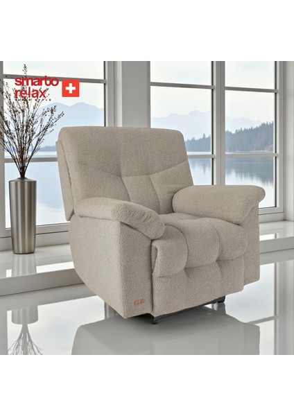 Relax TV Koltuğu Hitit Elektrikli Sırt Dayanağı Kontrol Panelli Ergonomik Kadife Polyester Açık Gri Dekoratif Baba Koltuğu