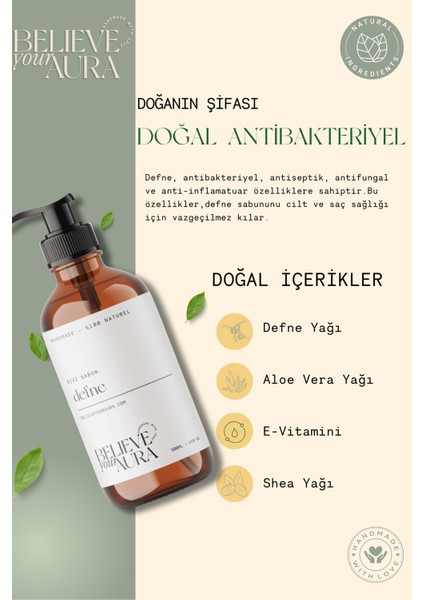 %100 Doğal Defne Yağı El ve Cilt Sıvı Sabunu - E-Vitamini Aloe Vera Shea Butter - 500 ml modelleri