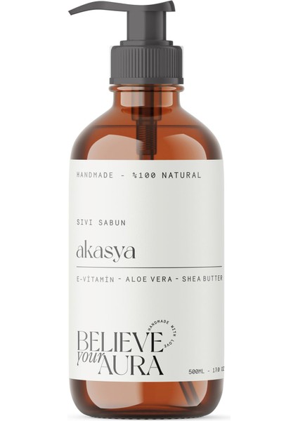 Akasya Özlü Sıvı El Sabunu - E-Vitamini Aloe Vera ve Shea Butter Katkılı - 500 ml
