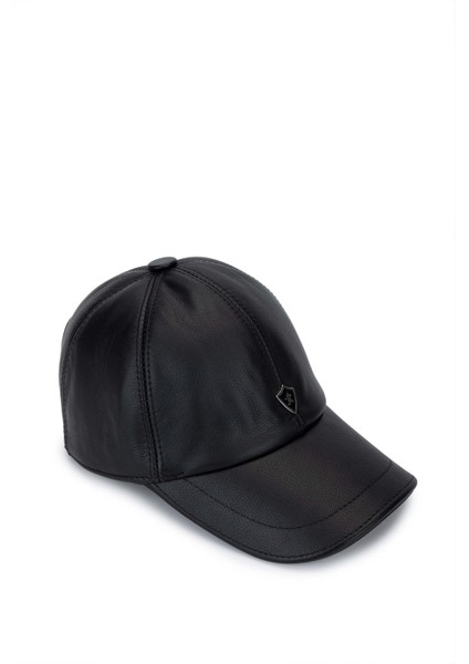 Erkek Hakiki Deri Siyah Şapka 524 1099 Sapka SK23/24 Sıyah Destroy