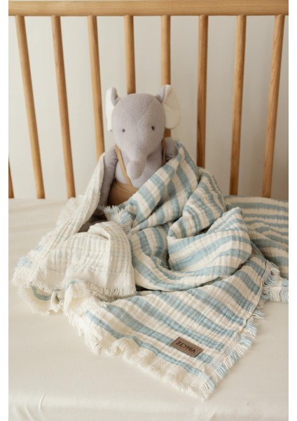 Mavi Çizgili 4kat Müslin Battaniye Püsküllü 4 Katlı Müslin 110X110CM fiyatları