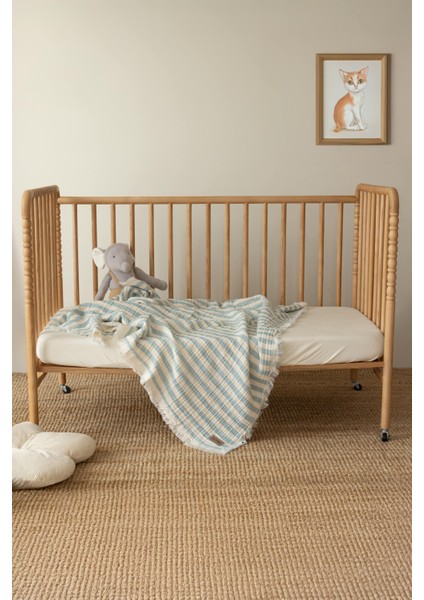 Mavi Çizgili 4kat Müslin Battaniye Püsküllü 4 Katlı Müslin 110X110CM fırsatları