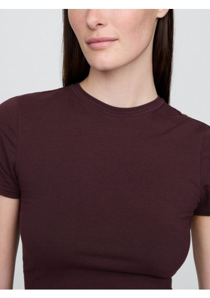 Kadın Bordo Closeknit Jersey T-Shirt modelleri