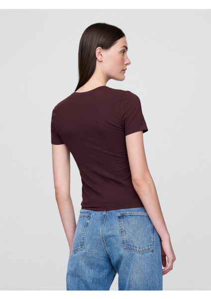 Kadın Bordo Closeknit Jersey T-Shirt fırsatları
