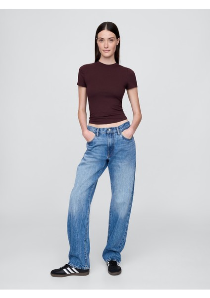 Kadın Bordo Closeknit Jersey T-Shirt indirimleri