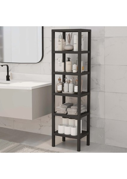 Dekoratif Plastik Çok Amaçlı Banyo Düzenleyici-Saksılık-Kitaplık-Çiçeklik 6 Katlı Siyah