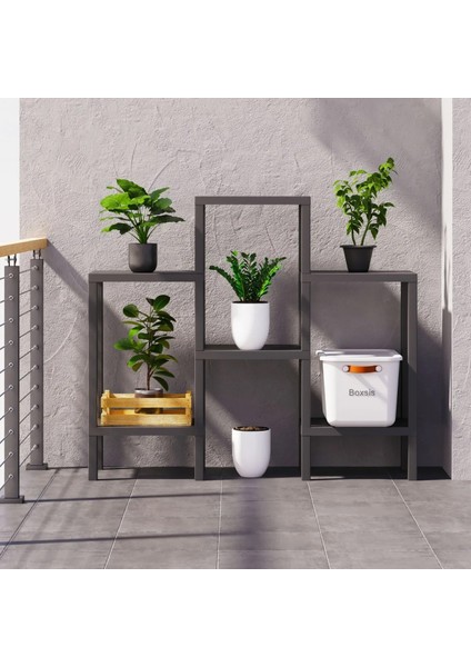 Dekoratif Plastik Çok Amaçlı Banyo Düzenleyici-Saksılık-Kitaplık-Çiçeklik 6 Katlı Siyah