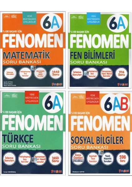 Fenomen 6 .sınıf 6A Türkçe+Matematik+Fen+Sosyal Soru Bankası ( 4 Kitap)