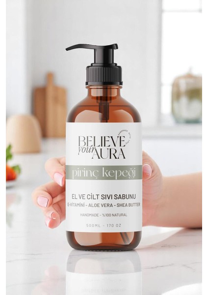 Pirinç Kepeği Yağı Cilt Sabunu - E-Vitamini Aloe Vera Shea Butter Katkılı Doğal Sıvı Sabun - 500 ml