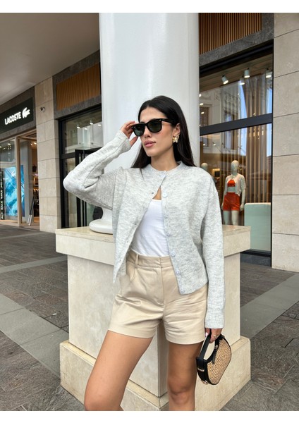 HRK0007 Kadın Yumuşak Dokulu Bisiklet Yaka Düğmeli Triko Hırka