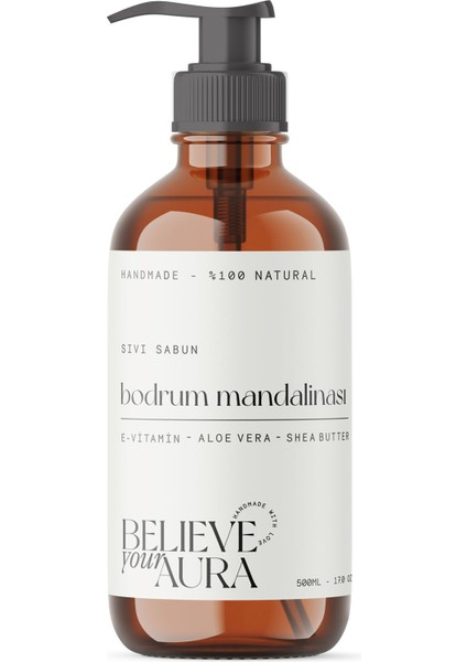 Bodrum Mandalinası Doğal Zeytinyağlı Sıvı El Sabunu E-Vitamini Aloe Vera Shea Butter Katkılı- 500 ml